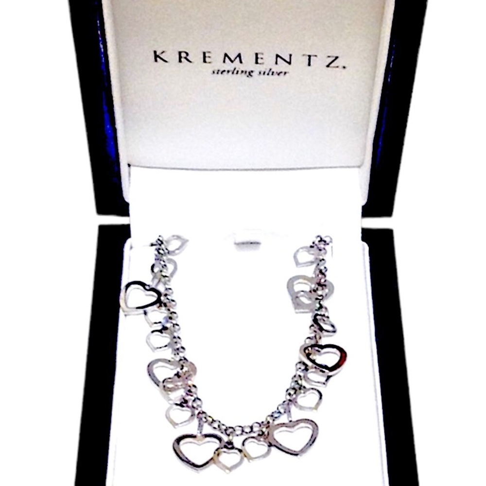🆕 KREMENTZ 925 Silver Dainty Heart Charm Bracelet NWT